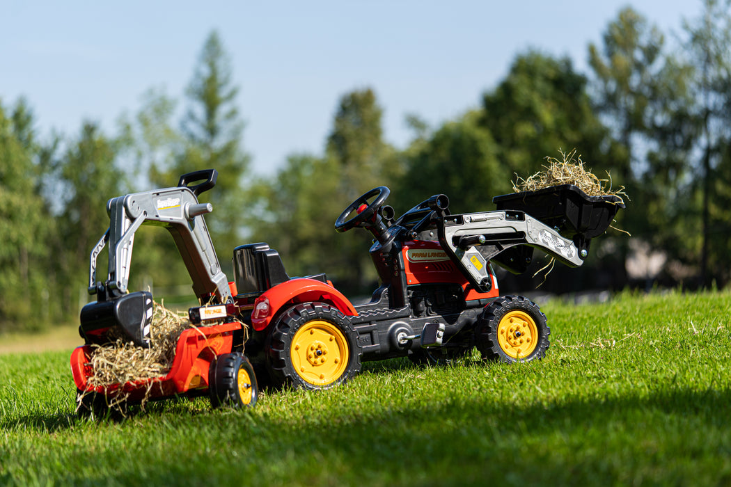 Country Farmer rot mit Frontlader, Heckbagger und Anhänger