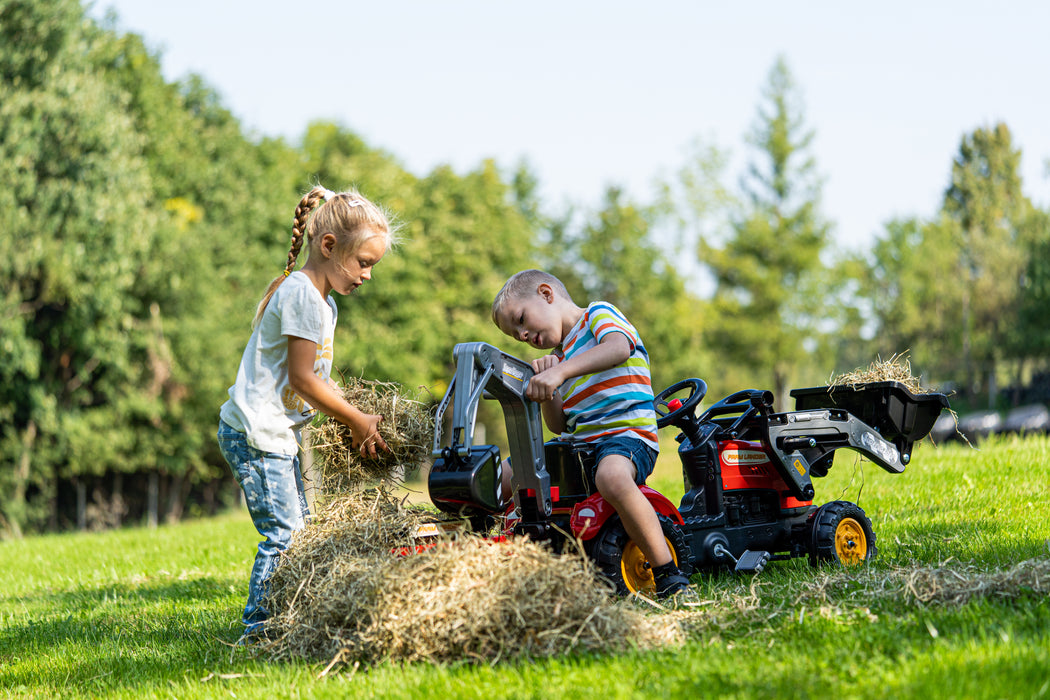 Country Farmer rot mit Frontlader, Heckbagger und Anhänger