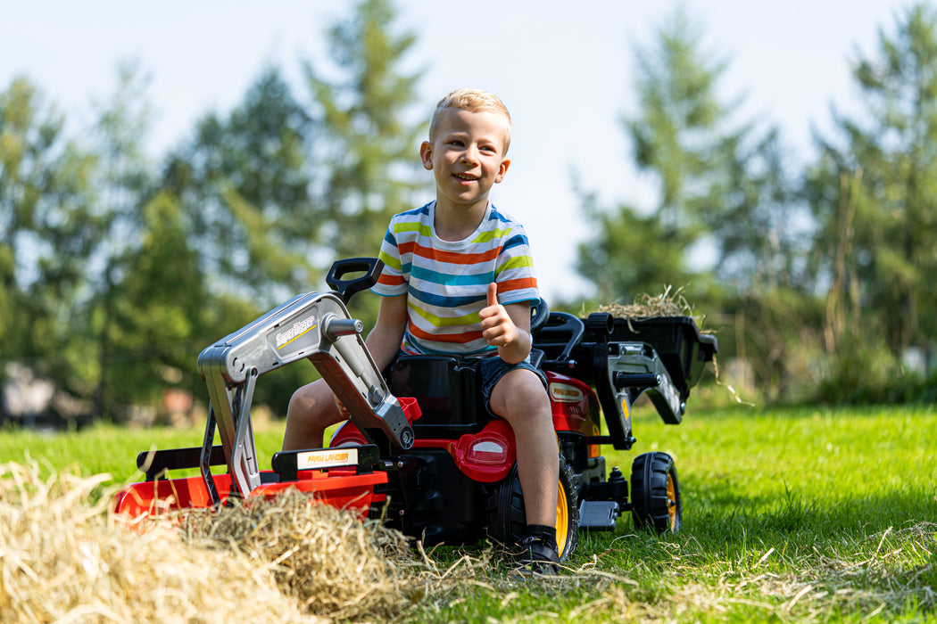 Country Farmer rot mit Frontlader, Heckbagger und Anhänger