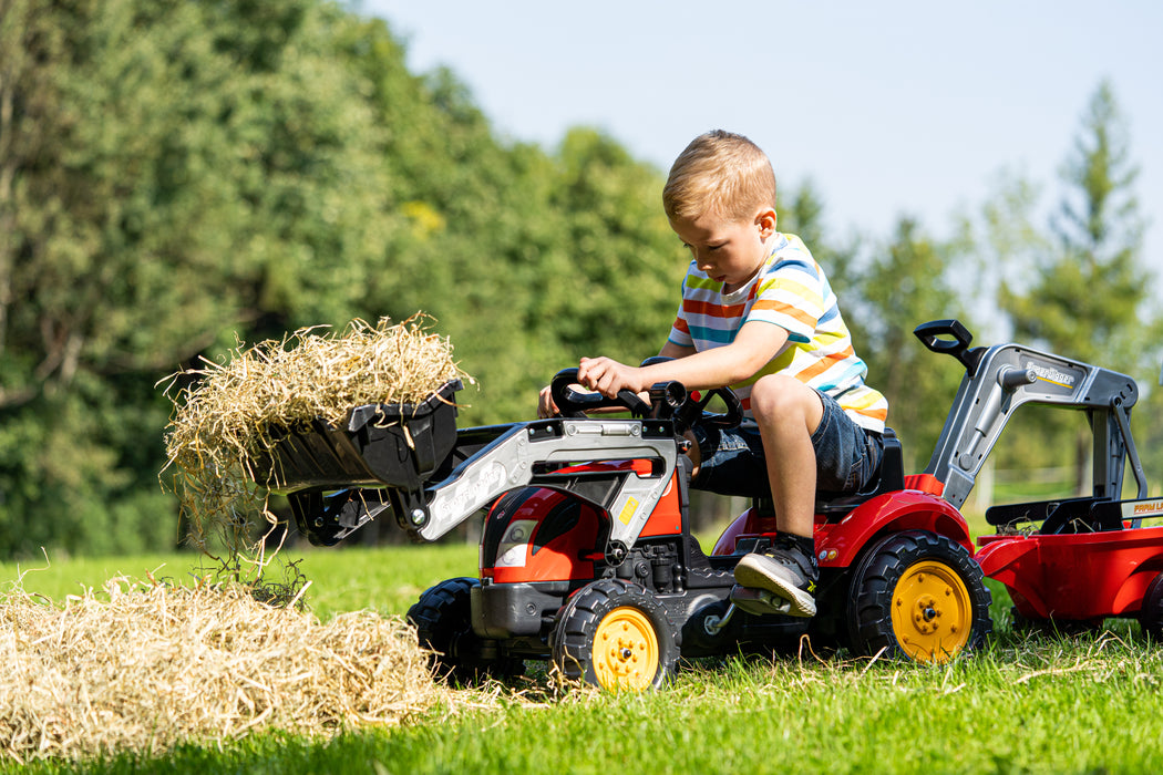 Country Farmer rot mit Frontlader, Heckbagger und Anhänger