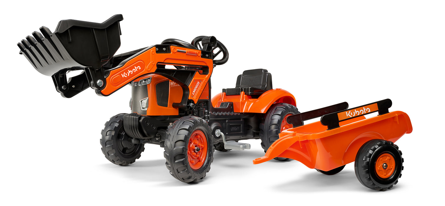 Trettraktor Kubota mit Frontlader und Anhänger