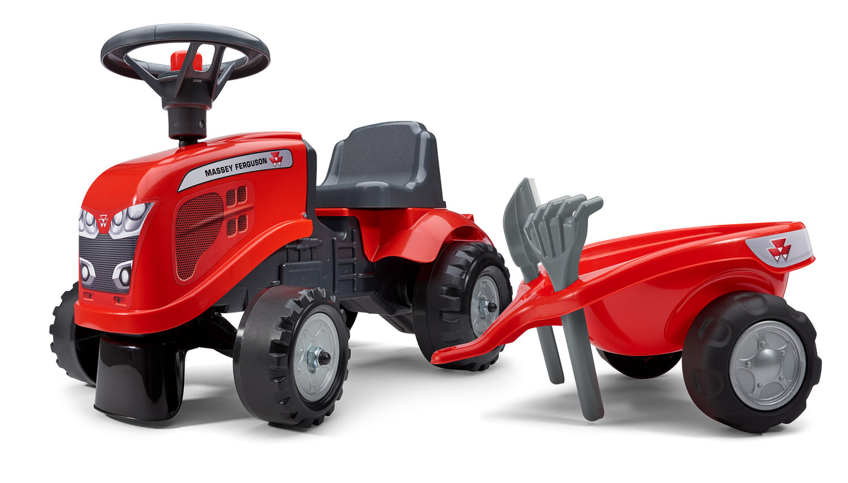 Lauftraktor Massey Ferguson mit Anhänger, Schaufel und Rechen