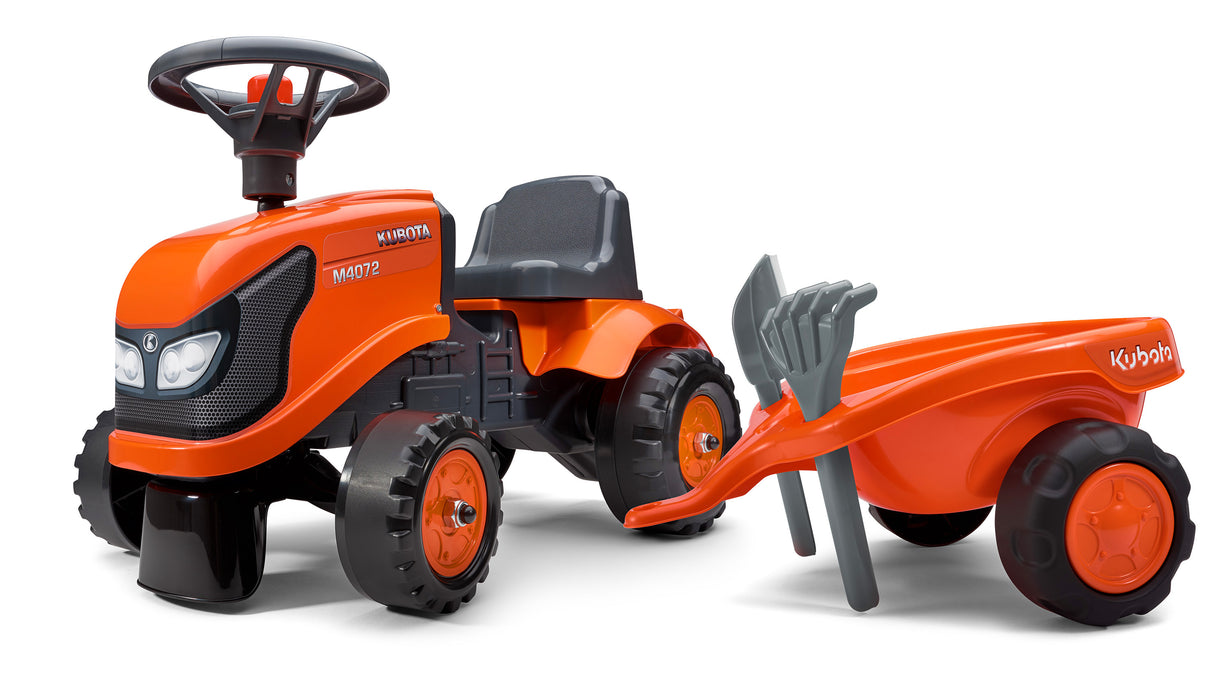 Lauftraktor Kubota mit Anhänger,, Schaufel und Rechen