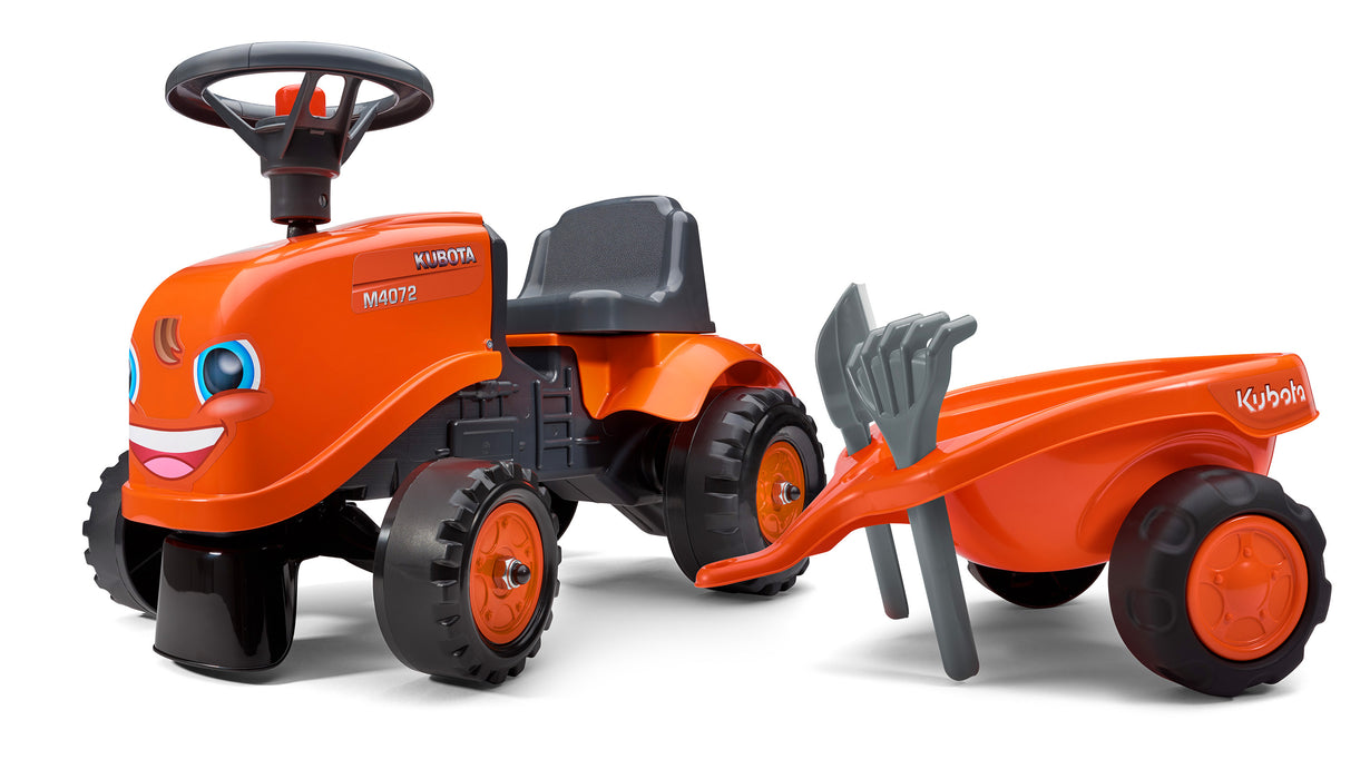 Lauftraktor Kubota mit Anhänger,, Schaufel und Rechen