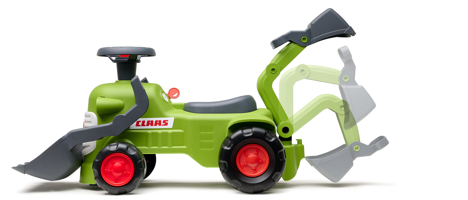 Traktor Claas mit Frontlader, Heckbagger und Anhänger   – ab 12 Monaten – 90% recycelter Kunststoff