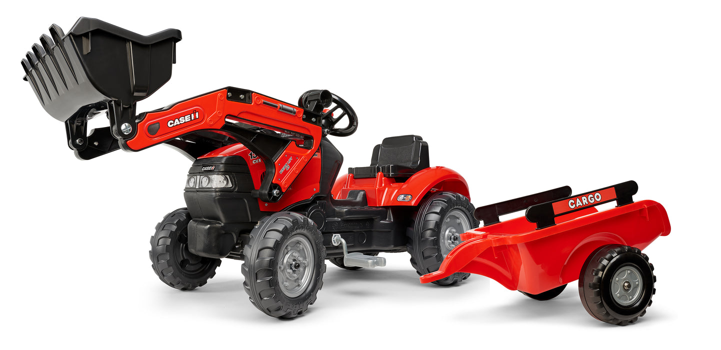 Falk Traktor Case mit Frontlader und Anhänger