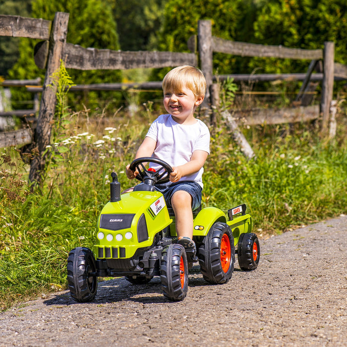 Falk Trettraktor Claas Arion 410 mit Anhänger und aufklappbarer Motorhaube