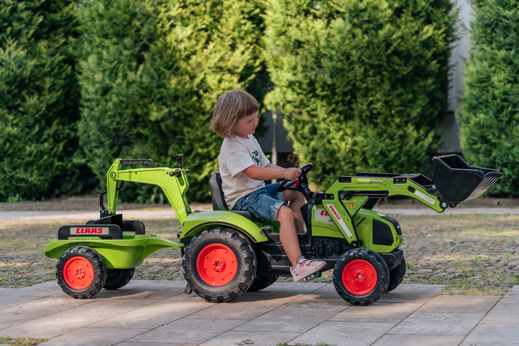 Trettraktor Claas Arion 430 mit Frontlader, Anhänger und Heckbagger