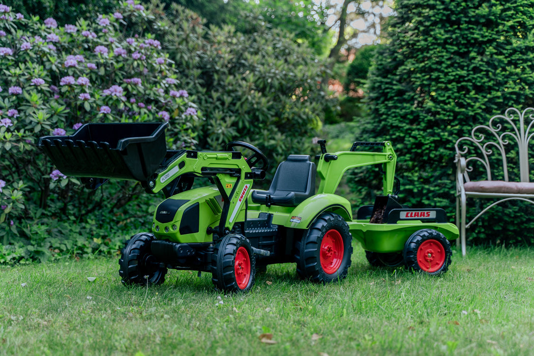 Trettraktor Claas Arion 430 mit Frontlader, Anhänger und Heckbagger