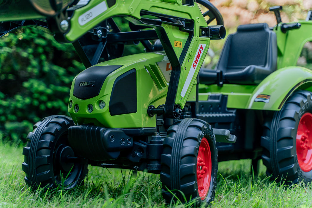 Trettraktor Claas Arion 430 mit Frontlader, Anhänger und Heckbagger