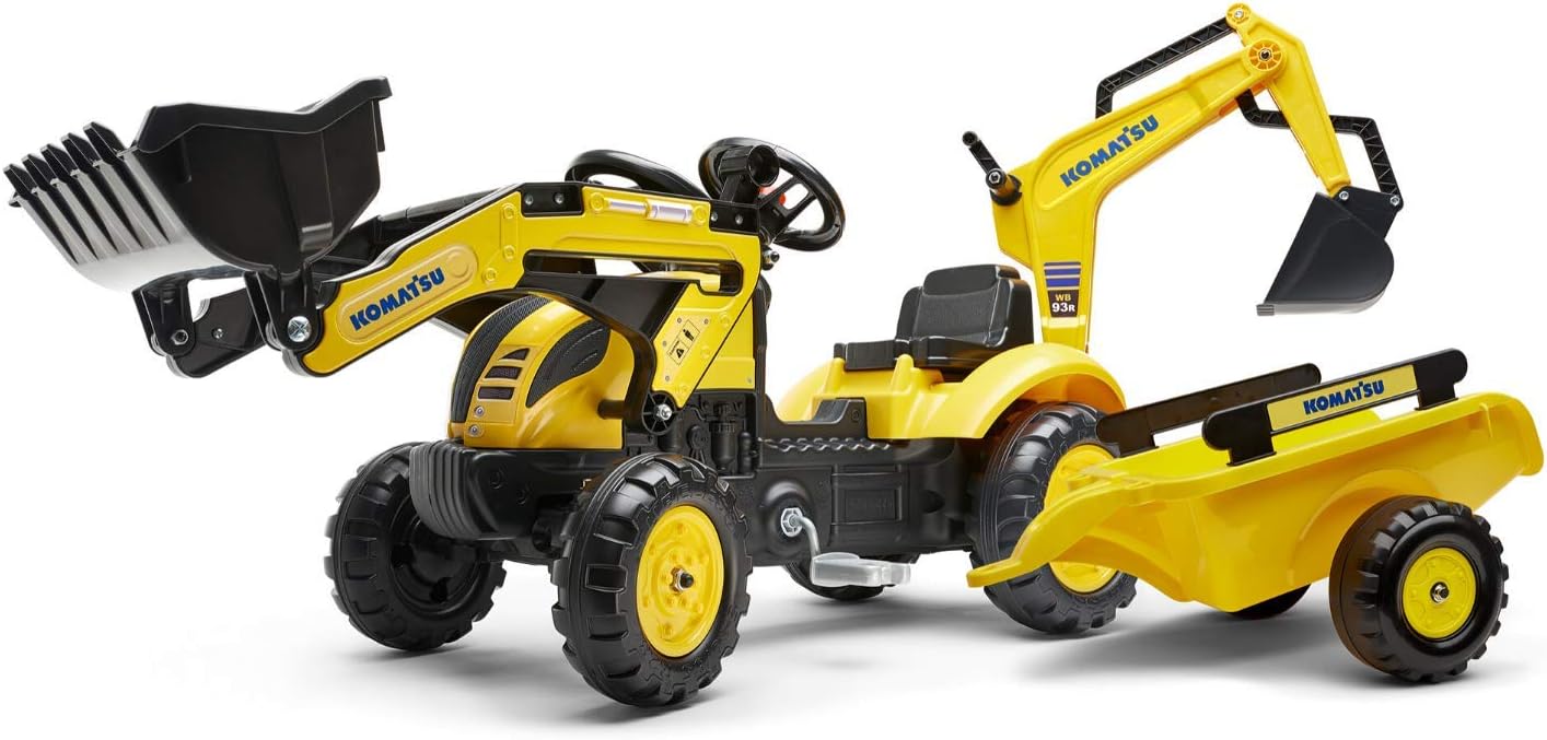 Trettraktor Komatsu mit Frontlader, Heckbagger und Anhänger