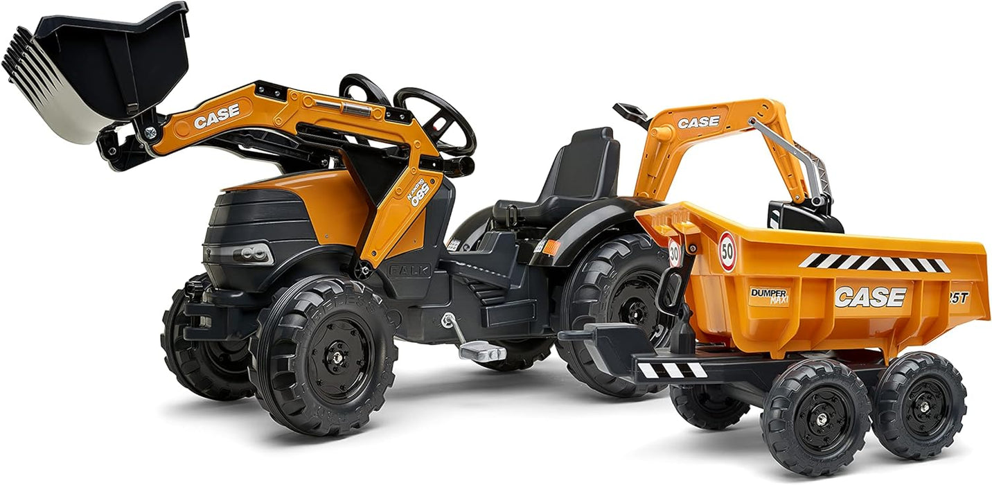 Trettraktor Case CE mit Frontlader, Heckbagger und Kippanhänger