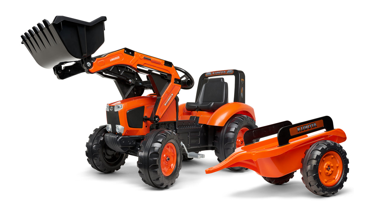 Trettraktor Kubota mit Frontlader und Anhänger